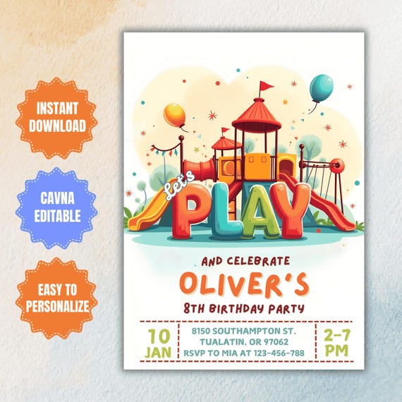 Playground Birthday Invitation: Editable Park Party Invite (Digital Download)