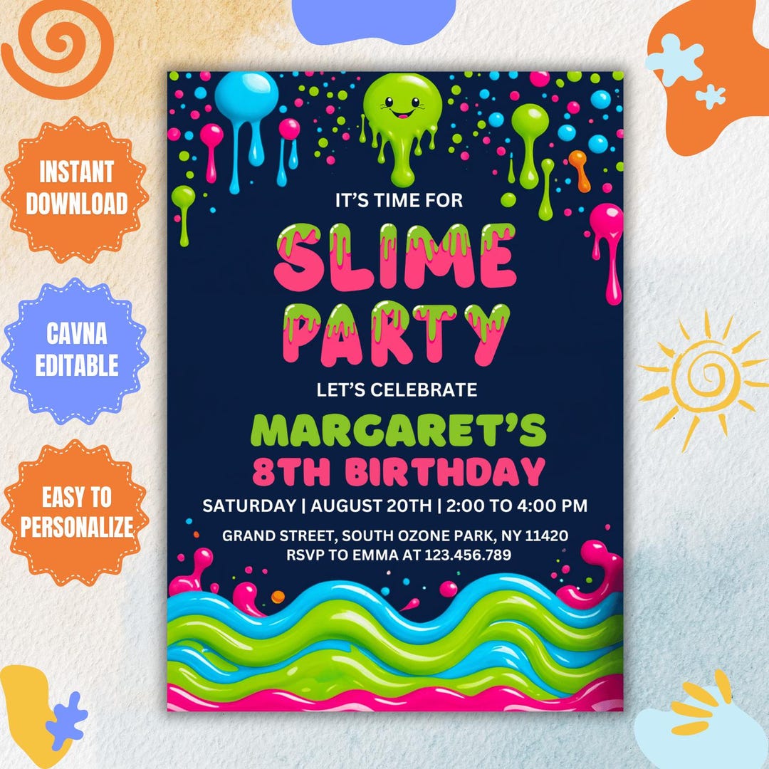 Editable Slime Birthday Party Invitation Template (digital Download) - Etsy