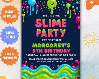 Editable Slime Birthday Party Invitation Template (Digital Download)