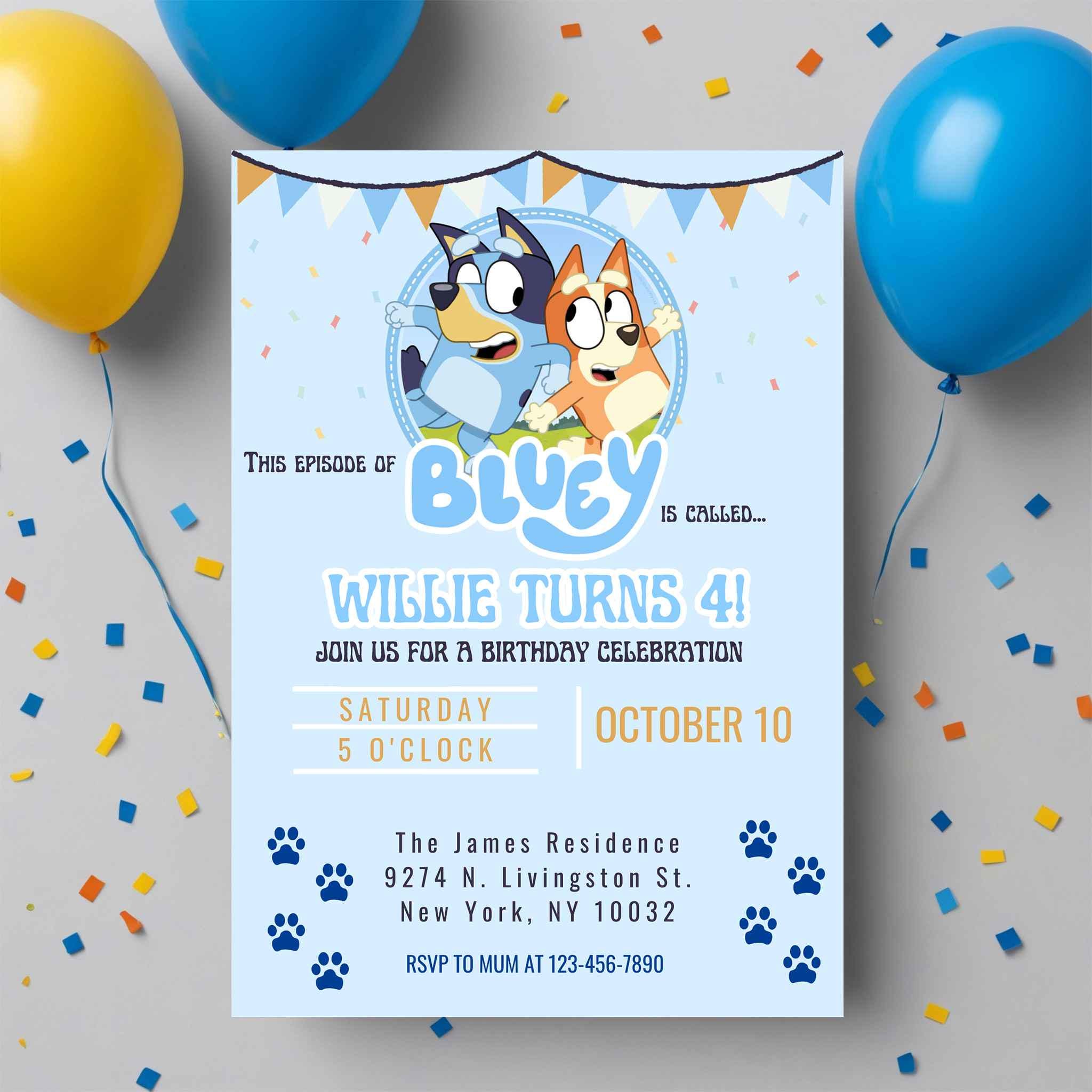 Editable Bluey Party Invite Template