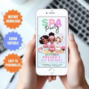 Editable Spa Birthday party invitation, Girls birthday slumber party, Sleep Over, Makeup Party Invite, Mobile Invite, Spa Theme Mobile Evite