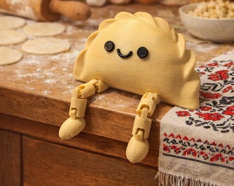 Articulated Pierogi Buddy Toy, Polish Dumpling Figurine, Dangling Legs Desk Decor, Cute Kitchen Shelf Sitter, Heritage Gift, 3D Printed