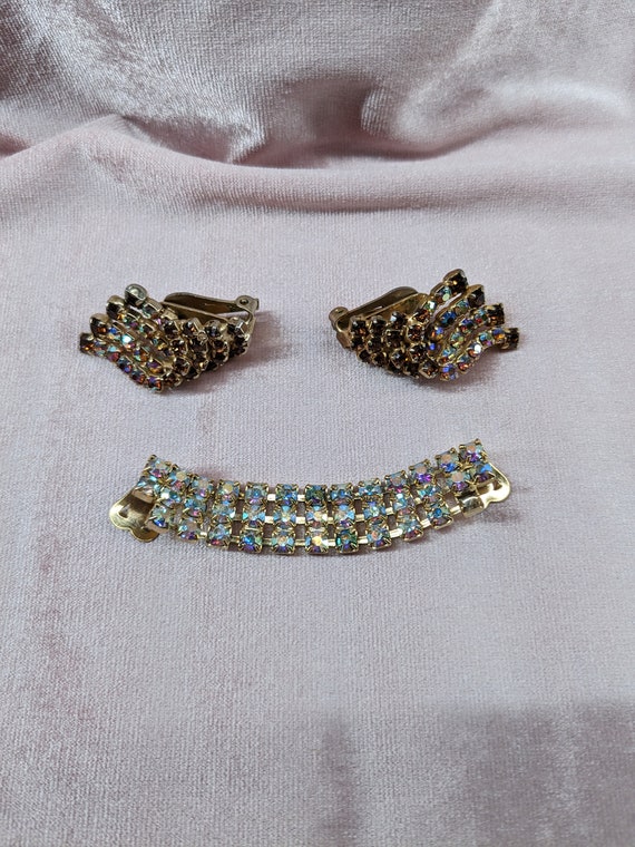 Vintage rhinestone clip on earrings and shoe clip - image 1