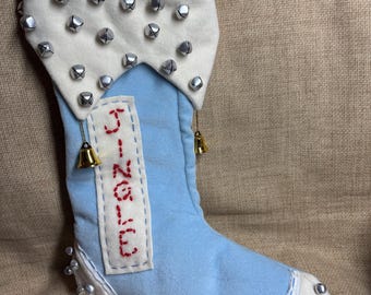 Christmas Stocking Jingle/Kringles by Mackenzie Child/Patience Brewster/Dept 56/Blue and Cream/Holiday Decor/Rare