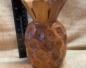 Vintage Monkey Pod Wood Pineapple Toothpick Holder/Appetizer Holder/Tiki Bar/Woods of Hawaii/Wood Pineapple/Tiki Decor/Pineapple Holder