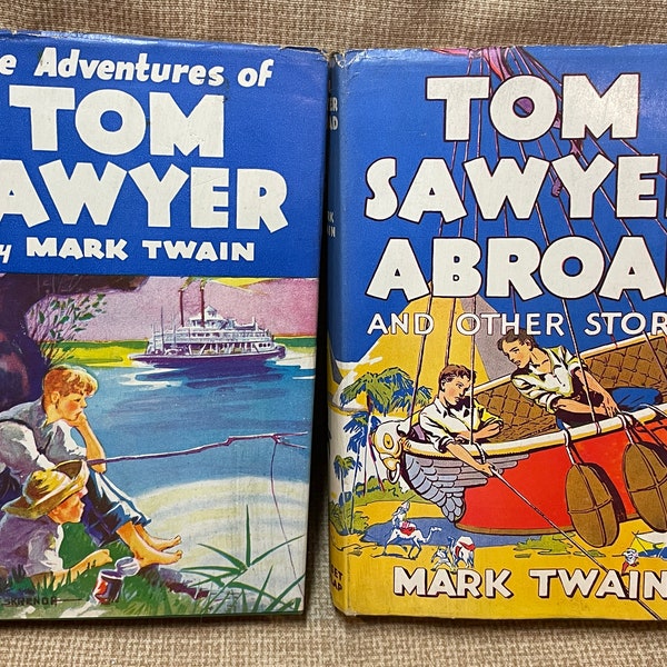 Vintage 1920's Die Abenteuer von Tom Sawyer und Tom Sawyer im Ausland und andere Geschichten von Mark Twain / Tom Sawyer Books / Grosset & Dunlap