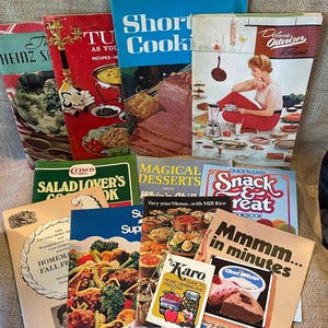 Conjunto de libros de cocina y folletos antiguos variados/Libros de cocina/Karo/Cool Whip/Oster/Ensalada Heinz/Atajos de cocina/Folleto de comida