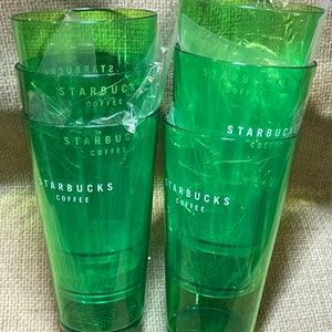 Vintage Acrylic Starbucks Green Tumbler Glasses Set of 5/20 ounce Green Starbucks Glasses/Drinking Glasses/Iced Coffee Glass/Green Starbucks