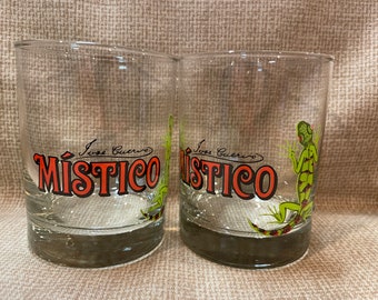 Vintage Mistico Jose Cuervo Gafas Set de 2/Vidrio de bola baja/Gecko Glass/Tequila Jose Cuervo Gafas/Barware/Beber Barware
