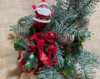 Vintage Inarco Japan Santa Boot with Original Christmas Display/Santa Boot/Greenery Christmas Boot/Santa Inarco MCM Christmas Centerpiece