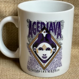 Vintage SÄLLSYNT Starbucks Aged Java Kaffemugg 1990-talet/Starbucks Kaffemugg/Lila och Guld Kaffemugg/1990-talet Starbucks Mugg/Kaffe/Dryckesmugg