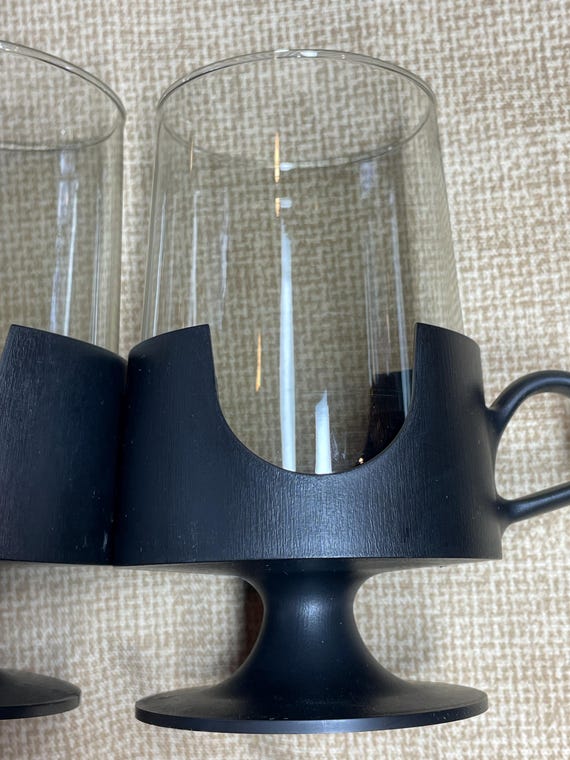 Vintage MCM Glas Snap Becher von Corning 4er Set / Barware Gläser / Corning / Kitschige 70er Jahre Gläser / Bar Gläser / Glas-Schnappgläser / Rauchgraue Gläser