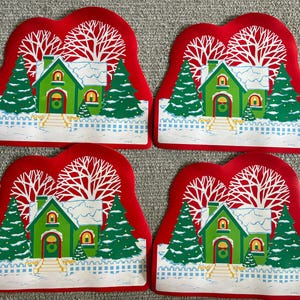 Vintage Set of 4 RAB Christmas Home Placemats/80&#39;s Christmas Kitchen Table Placemats/Snowy Home Placemats/Set of 4 Holiday Placemats