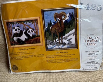 Vintage Creative Circle Peking Pandas Embroidery Kit, 1425 Pandas, Wall Decor, Rochelle Groonis,