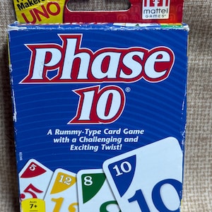 Juego de cartas clásico Phase 10/Juego de cartas desafiante/Phase 10/Noche de juegos/Noche de juegos familiar/Juego de cartas tipo rummy/Fundex/Juego de cartas