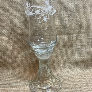 Vintage Homco Clear Glass Tall Votive Peg Holder with Embossed Poinsettias/Glass Votive Holder and Stand/Candle Holder/HOMCO