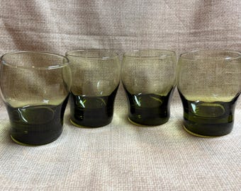 Set di 4 bicchieri vintage Libbey Perception verde oliva/Bicchieri Libbey MCM/Barware/10 oz Double Old Fashioned/Bicchieri verdi Libbey/Bevande