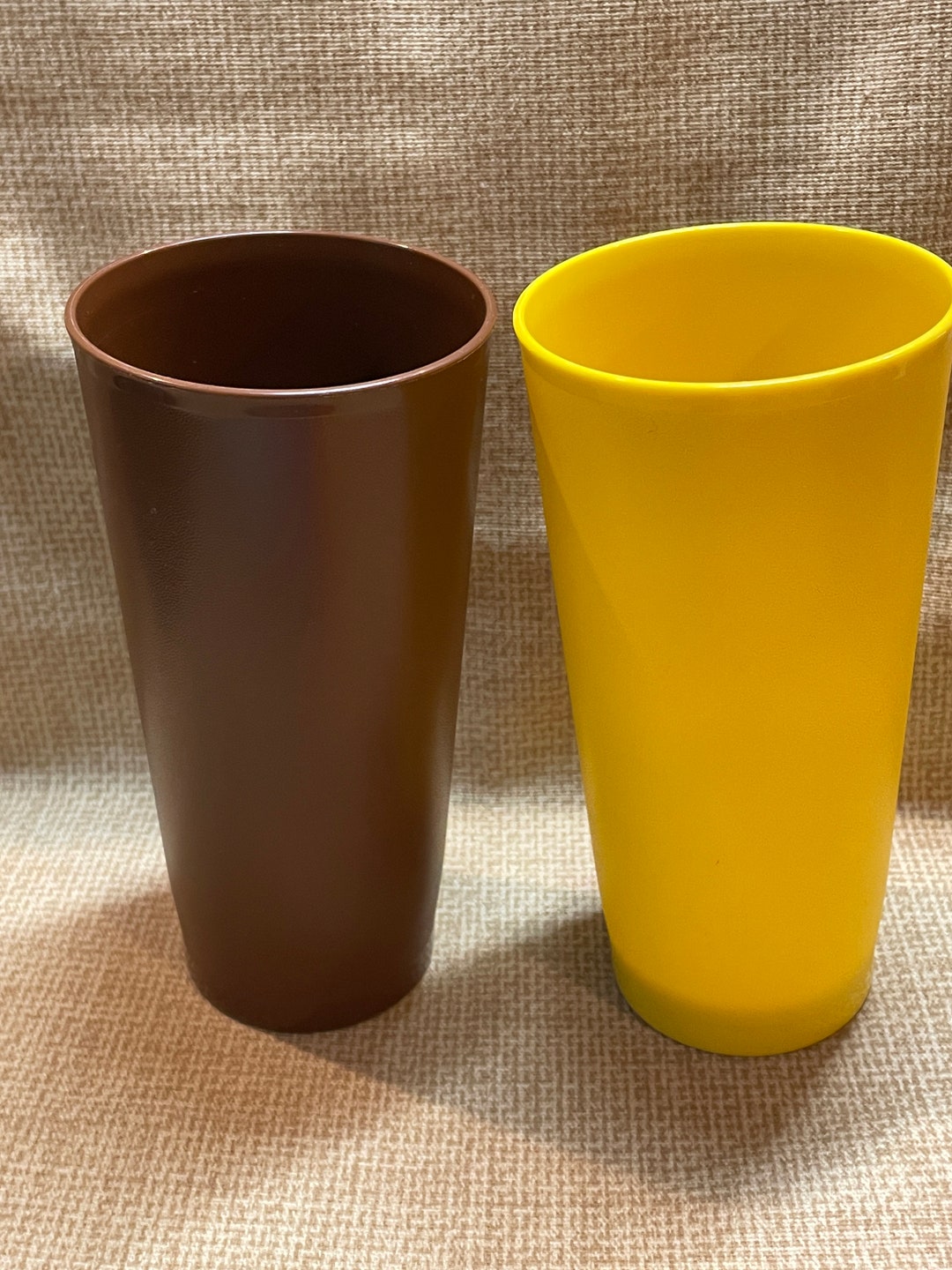 Vintage Tupperware Tall Tumblers/set of 2/brown and Yellow Tupperware