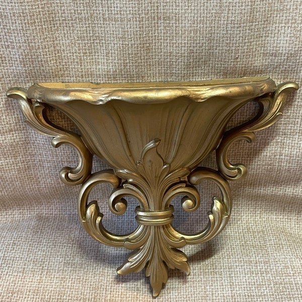 Vintage 1960's Homco Gold Wall Planter/Homco Wall Pocket/Regency Hollywood Home Decor/Ornate Gold 60's Wall Pocket Sconce/Wall Decor