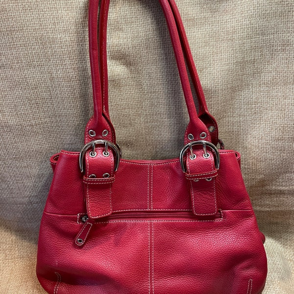 Vintage Tignanello 90's Soft Pebbled Red Leather Purse/Double Handled Tignanello Purse/Red Leather Handbag/Purse/90s Accessory/Tignanello