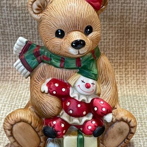 Vintage Homco Christmas Girl Teddy Bear/Homco 5251/Replacement Christmas Bear/Ceramic Bear/Holiday Decoration/Teddy Bear with Toys/Holiday