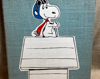 Vintage 1968 Hallmark Snoopy Peanuts Scrapbook/Burlap Covered Scrapbook/Snoopy Scrapbook/Peanuts/Flying Ace Snoopy/Charlie Brown/Snoopy