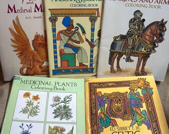 Vintage Dover Coloring Books/Gargoyles and Medieval Monsters/Ancient Egyptian/Knights and Armor/Celtic Design/Medicinal Plants/Coloring Book
