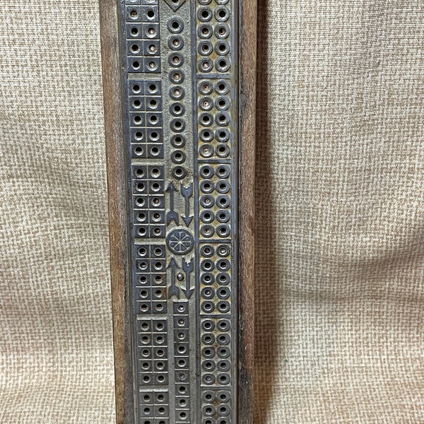 Antique RARE C.W. Le Count Cribbage Board/c. 1895 Cribbage Board/C.W. Le Count Model 2 Cribbage Board/Card Game/Cribbage Board Slide Panel