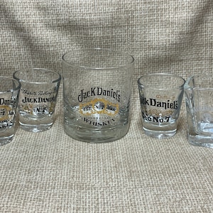 Vintage Jack Daniels Glass and Shot Glasses Set of 5/Jack Daniels/Shot Glasses/Barware/Old No. 7/Whiskey Glass/Whiskey Shot Glass