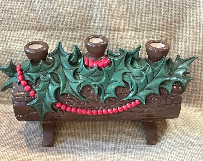 Vintage Atlantic Molds Yule Log Candle Holder/ceramic Yule Log With