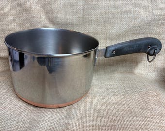 Cacerola Revere Ware vintage de 3 cuartos de galón, años 80, con fondo de cobre, modelo 1801, fabricada en EE. UU., para salsas, para estufas, para cocinar
