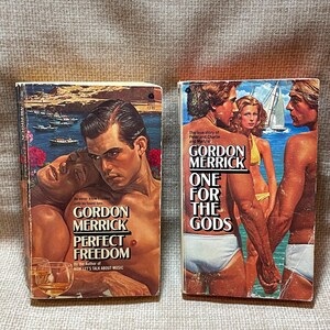 Conjunto de 2 livros vintage Gordon Merrick/Livro One for the Gods/Livro Perfect Freedom/Livros Avon/Livros One for the Gods dos anos 70/Livro Perfect Freedom dos anos 80