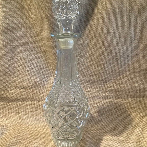 Vintage Anchor Hocking Decorative Glass Decanter Bottle/Diamond Pattern Decanter/Decorative Bottle/Genie Bottle/Barware/Home Decor/Bottle