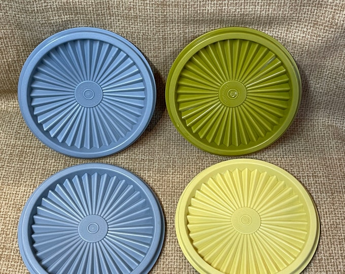 Vintage Tupperware Replacement Servalier Starburst Lids/blue Lid/green