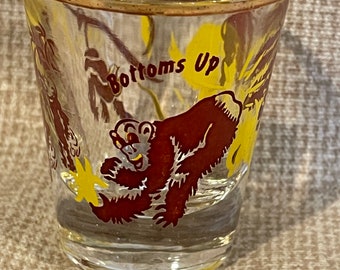 Vintage 1940's Bottoms Up Monkey Themed Shot Glass/Naughty Bottom's Up Monkey Shot Glass/Barware/Bar/40's Barware/Drinking