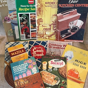 Conjunto de libros de cocina y folletos antiguos variados/Libros de cocina de Mazola/Miss Fluffy&#39;s/Oster/Borden/Loma Linda Foods/Folletos de libros de cocina antiguos