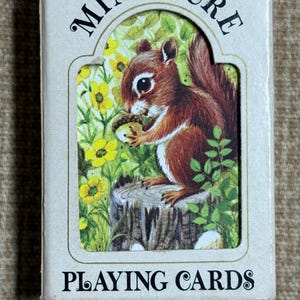 Cartas de baralho vintage em miniatura Hoyle/Cartas de baralho Esquilo e Flores/Cartas em miniatura Hoyle/Cartas infantis/Noite de jogos/Baralho de cartas pequeno