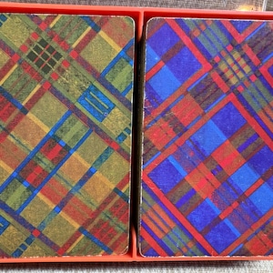 Vintage Hallmark Bridge Playing Card Double Deck Set/Plaid Themed Plastic Coated Playing Cards/70&#39;s Hallmark Playing Cards/Card Game/Plaid
