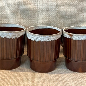 Vintage Brown Glaze Drip Coffee Mugs Set of 3/Drip Glaze Coffee Mugs/Coffee Mugs/Red Pottery/Kitchen/Mugs/Brown Drip Glaze Mugs/Japan