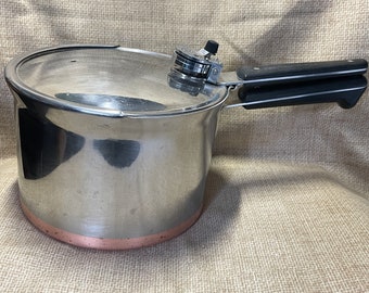 Vintage Revere Ware 4 Qt Olla a presión inferior de cobre/Mangos de baquelita/Olla a presión Revere Ware de servicio pesado/Cocción de alimentos/Olla a presión