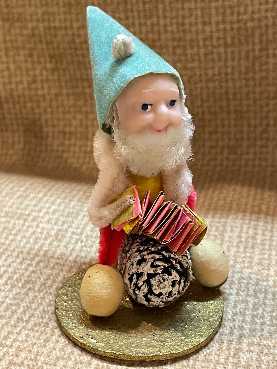 Vintage Spun Cotton Gnome Playing Accordion/1940s Spun Cotton Etsy