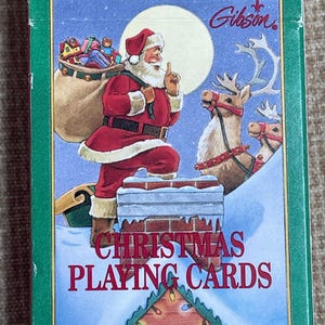 Vintage 1994 Gibson Christmas Playing Cards/Santa on the Roof Top Deck of Card/Holiday Santa Cards/Multi Game Playing Card Deck/Old Scrooge