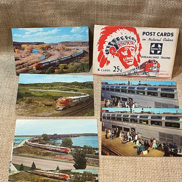 vintage Fred Harvey Santa Fe Streamline Trains Cartes postales en couleurs naturelles Ensemble de 6/El Capitan Train/Santa Fe Bridge/vintage Train Postcard