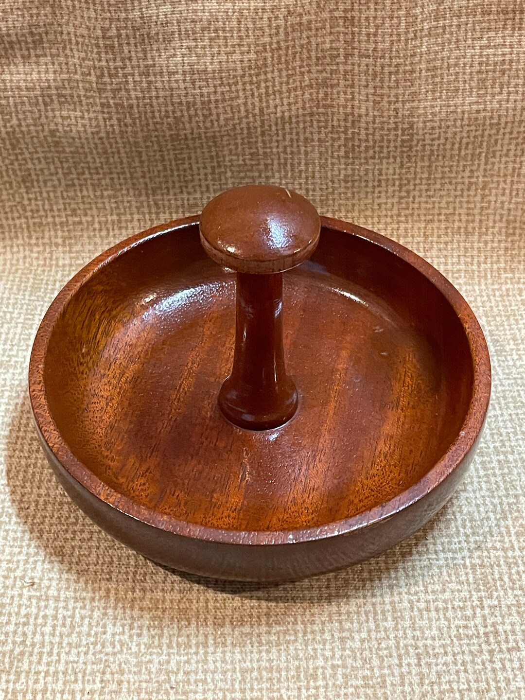 Vintage MCM Wooden Hand Turned Jewelry Holder/wood Snack Bowl/change