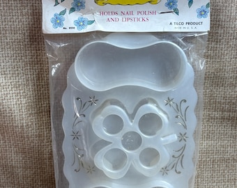 Vintage 60's Vanity Tray, Nail Polish Holder, Lipstick Holder, Bathroom Organizer, A Tilco Product, White and Gold