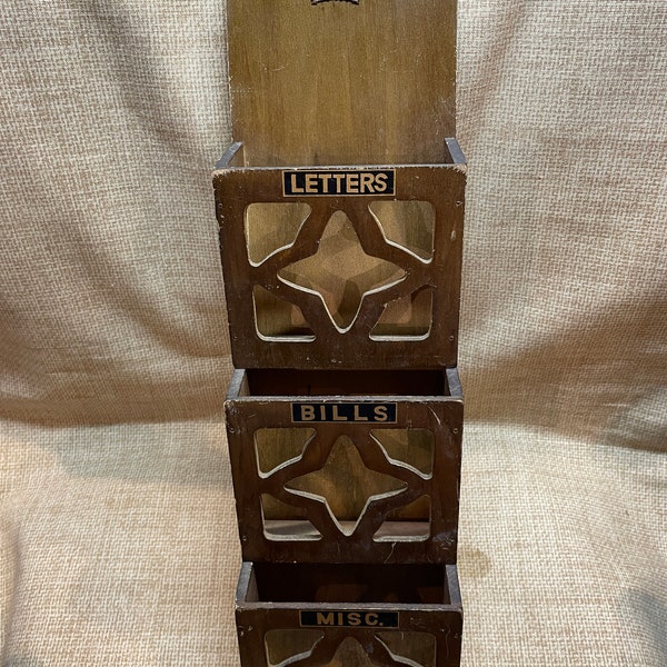 Vintage MCM Wooden Wall Mail Letter Holder/Made in Japan/Letters Bills Misc Wooden Wall Holder/Kitchen Organizer/Wall Decor/Letter Holder