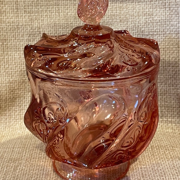 Vintage Fenton Glass Paisley Swirl Cranberry Candy Dish with Lid/Pink Glass Fenton Dish/Fenton/Glass Decor/Candy Dish/Collectable Fenton