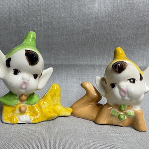 Ceramic Pixies Set of 2, Laying Pixie, Elf, Plant Decor, Fairy Garden, Home Decor,Elves