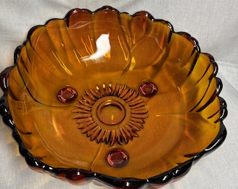 Szklana miska w kształcie słonecznika z bursztynu Indiana Glass, dekoracja stołu, duża dekoracyjna miska, do serwowania, mak