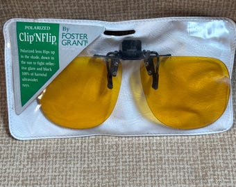 Vintage Foster Grant Polarized Clip N Flip Yellow Lens/Ultraviolet Block/Rare Foster Grant/Sunglasses/70's Sunglasses/Gold Lens Sunglasses